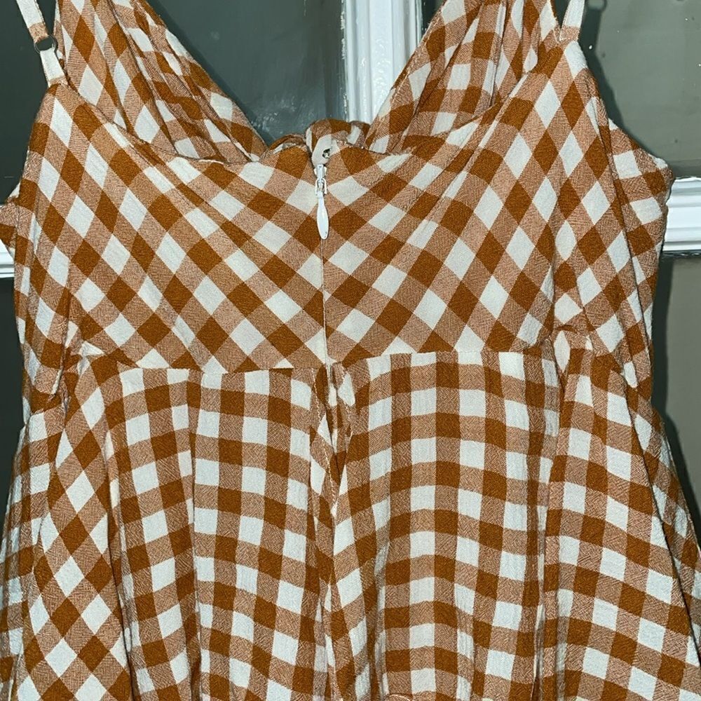 Anthropologie Saylor Laken Orange plaid gingham knot spaghetti ruffle romper - Picture 8 of 13